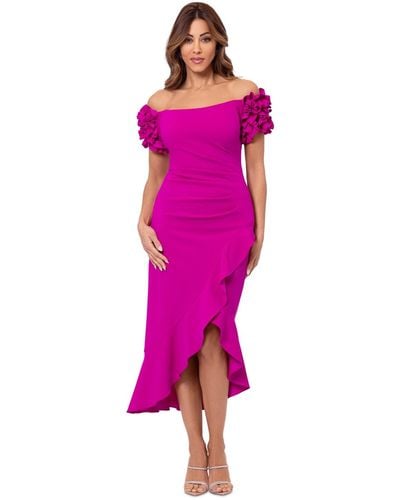 Xscape Off-the-shoulder Scuba Crepe Midi Dress - Pink