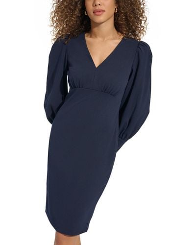 Calvin Klein V-neck Long-sleeved Scuba-crepe Sheath Dress - Blue