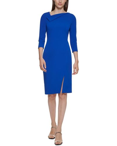Calvin Klein Foldover-neck Front-slit Sheath Dress - Blue