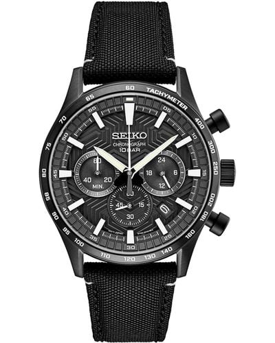 Seiko Chronograph Essentials Nylon Strap Watch 43mm - Black