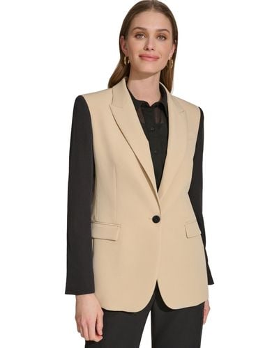 DKNY Colorblocked One-button Blazer - Natural