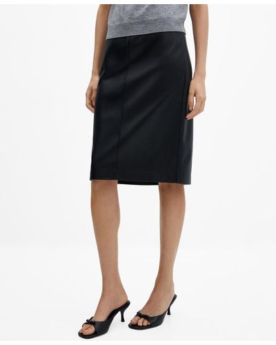 Mango Faux-leather Pencil Skirt - Black