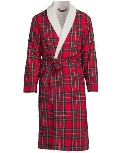 Lands' End High Pile Fleece Lined Flannel Robe - Red