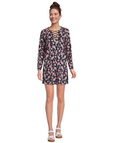 Lands' End Cotton Jersey V-neck Tunic Swim Cover-up Shirtdress - Red