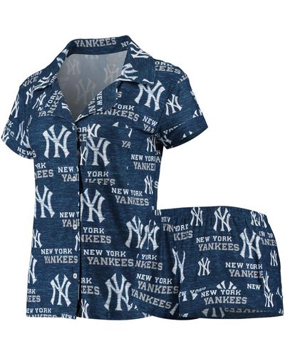 Concepts Sport New York Yankees Zest Allover Print Button-up Shirt & Shorts Sleep Set - Blue