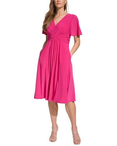 Jessica Howard Ruched Crossover-front Dress - Pink