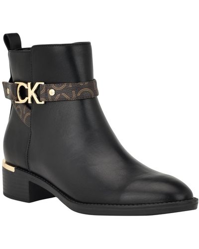 Calvin Klein Dhara Pointy Toe Block Heel Casual Boots - Black