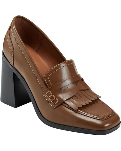 Marc Fisher Hamish Block Heel Square Toe Dress Loafers - Brown