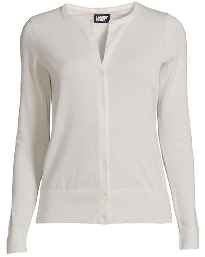 Lands' End Tall Fine Gauge Cotton Cardigan Sweater - White