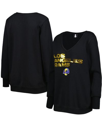 Cuce Los Angeles Rams Sequin Logo V-neck Pullover Sweatshirt - Black