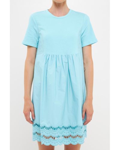 English Factory Mix Media Scallop Lace Mini Dress - Blue