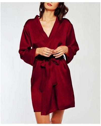 iCollection Marina Lux 3/4 Sleeve Satin Lingerie Robe - Red