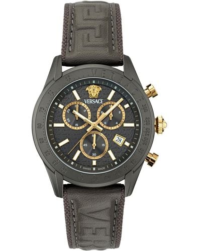 Versace Swiss Chronograph Gray Leather Strap Watch 44mm