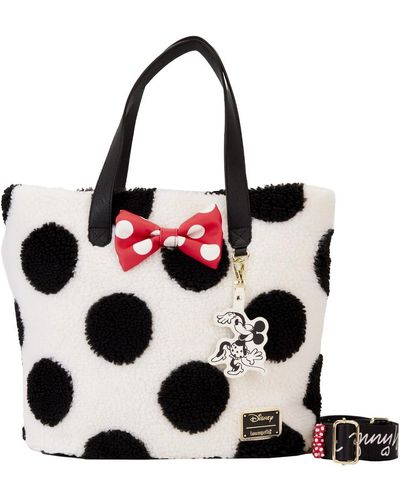 Loungefly Mickey Friends Minnie Mouse Rocks The Dots Sherpa Tote Bag - Black