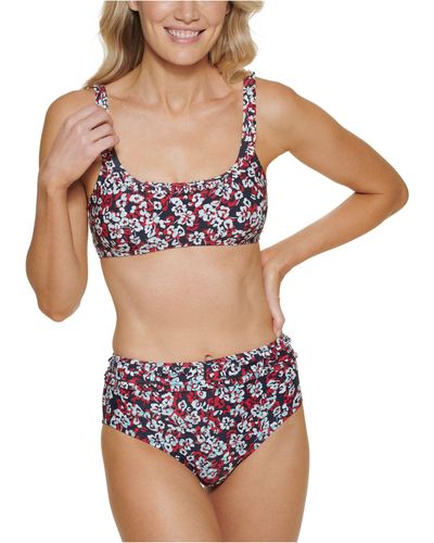 Tommy Hilfiger Women's Printed Molded-Cup Convertible-Strap Bra Bikini Top  - Macy's