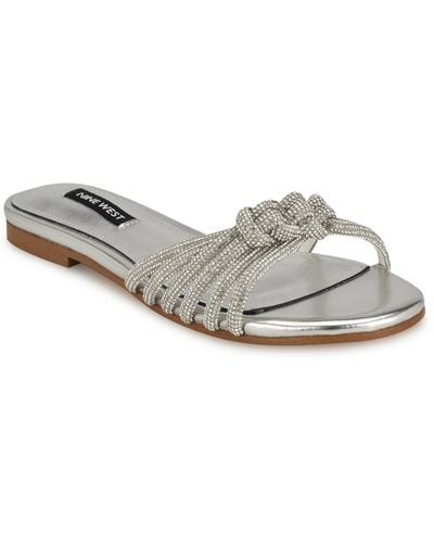 Nine West Luxury Slip-on Strappy Embellished Flat Sandals - Gray