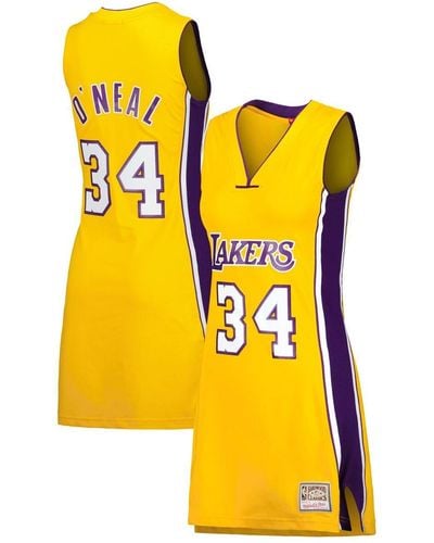 Mitchell & Ness Shaquille O'neal Los Angeles Lakers 1999 Hardwood Classics Name & Number Player Jersey Dress - Yellow