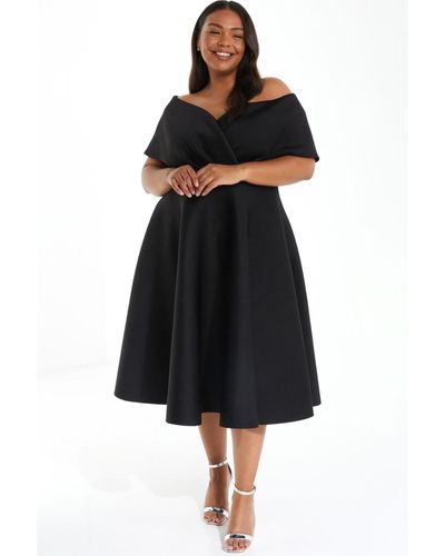 Quiz Plus Size Scuba Bardot Skater Midi Dress - Black