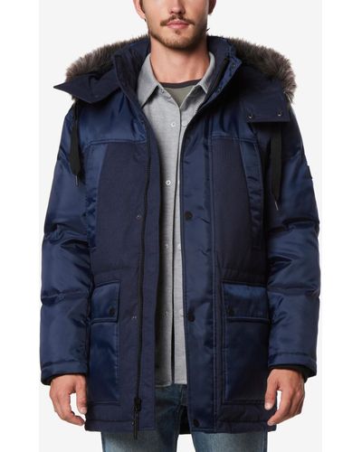 Marc New York Tripp Oxford Poly & Faux Wool Combo Down Parka - Blue