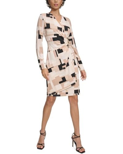 Calvin Klein Printed Long-sleeve Wrap Dress - Natural