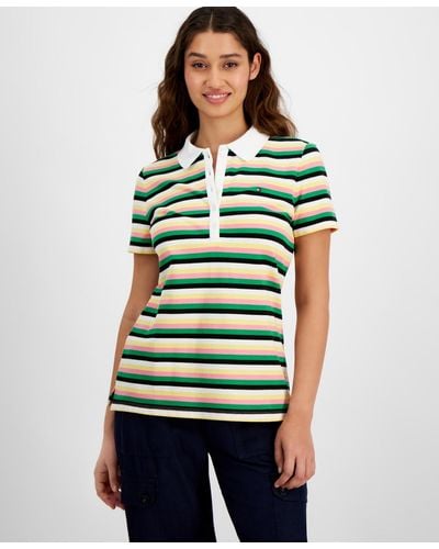 Tommy Hilfiger Striped Short-sleeve Collared Top - Green
