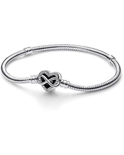 PANDORA Moments Cubic Zirconia Sparkling Infinity Heart Clasp Snake Chain Bracelet - Metallic