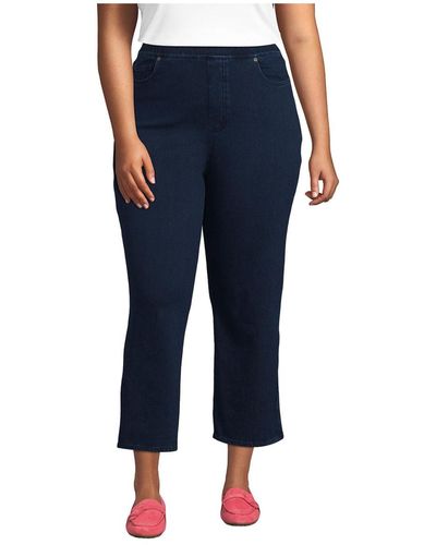 Lands' End Plus Size Starfish High Rise Pull On Knit Denim Straight Crop Jeans - Blue