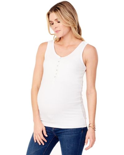 Ingrid & Isabel Maternity Henley Rib Nursing Tank - White