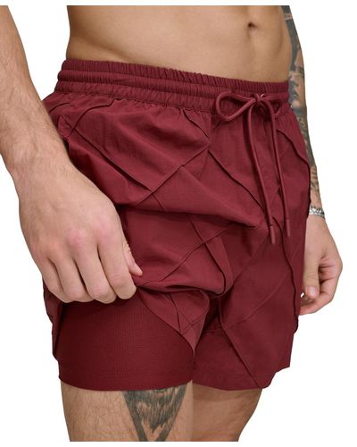 DKNY Diamond Pintuck Performance 5" Volley Shorts - Red