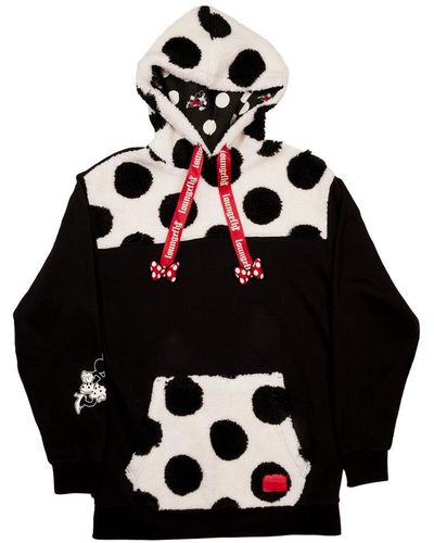 Loungefly And Distressed Mickey And Friends Minnie Mouse Rocks The Dots Sherpa Pullover Hoodie - Black