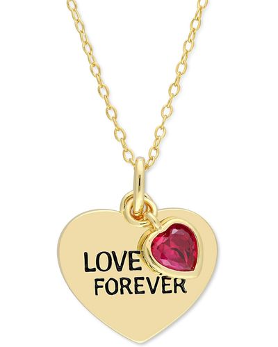 Macy's Lab-grown & Heart "love Forever" Double Charm 18" Pendant Necklace (5/8 Ct. T.w. - Metallic