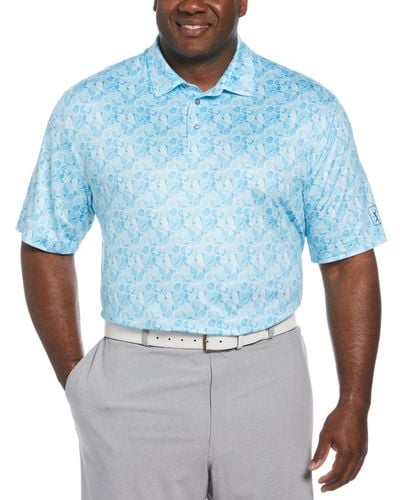 PGA TOUR Big & Tall Stretch Moisture-wicking Floral Golf Polo Shirt - Blue