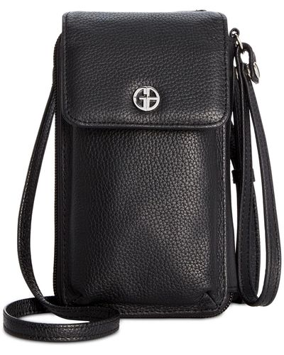 Giani Bernini Softy Leather Tech Crossbody Wallet, Created For Macy's - Black