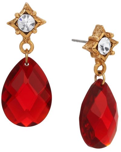 2028 Glass Briolette Drop Earrings - Red