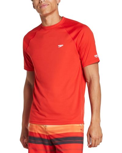 Speedo Uv Swim Shirt Short Sleeve Regular Fit Solid - Red