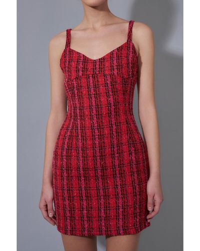 Endless Rose Boucle Tweed Bustier Mini Dress - Red