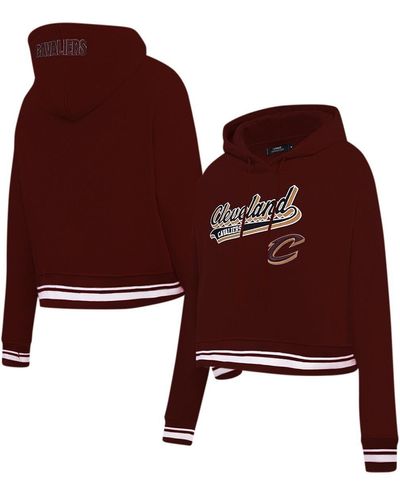 Pro Standard Cleveland Cavaliers Script Tail Cropped Pullover Hoodie - Red