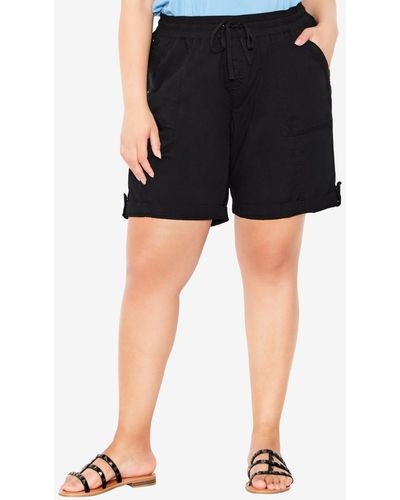 Avenue Plus Size Cotton Casual Shorts - Black