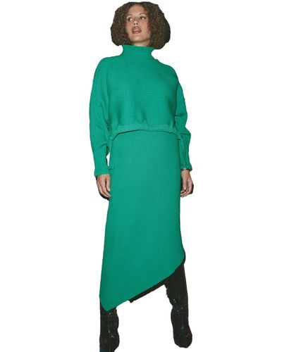 Eloquii Plus Size Asymmetrical Ribbed Knit Skirt - Green