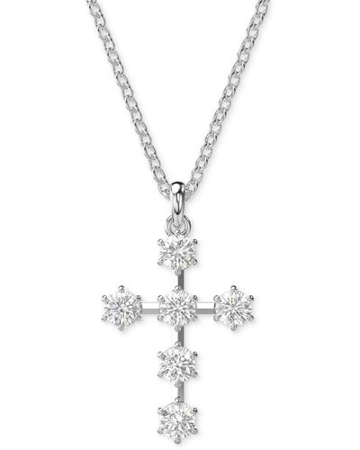 Swarovski Tone Insigne Crystal Cross Pendant Necklace - Metallic
