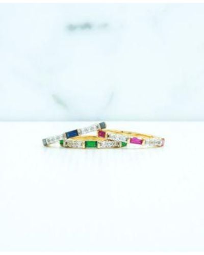 Macy's Lab Grown Gemstone Baguette Stack Ring Collection In 14k Gold Plated Sterling Silver - Blue