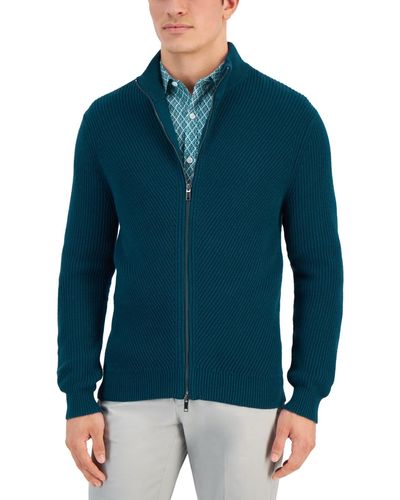 Alfani Heavy Rib Zip-front Sweater Jacket - Blue