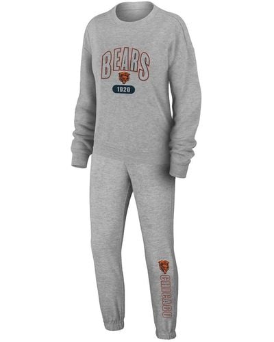 WEAR by Erin Andrews Chicago Bears Knit Long Sleeve Tri-blend T-shirt And Pants Sleep Set - Gray