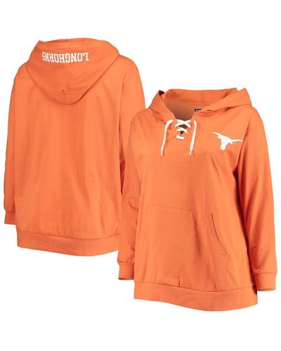 Profile Texas Longhorns Plus Size Wordmark V-neck Lace-up Pullover Hoodie - Orange
