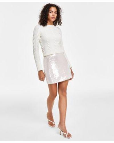 Guess Cable Knit Sweater Sequined Mini Skirt - White