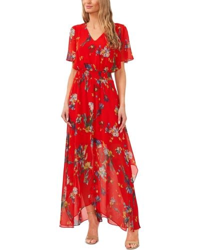 Cece Smocked-waist Flutter-sleeve Maxi Dress - Red
