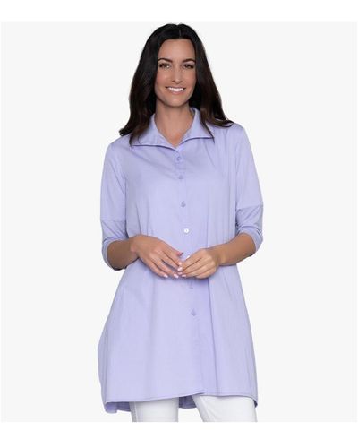 Stella Carakasi 3/4 Sleeve Button-front Cotton Poplin Shirt Top Tiburon Tunic Icon - Blue