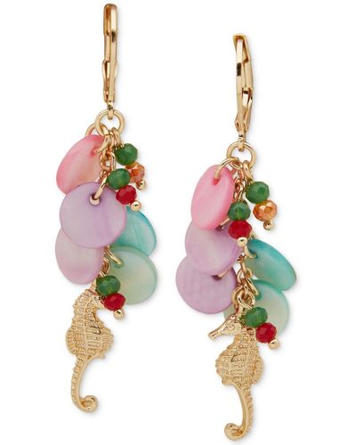 Lonna & Lilly Gold-tone Mixed Bead & Disc Pave Sea-motif Charm Linear Drop Earrings - Multicolor