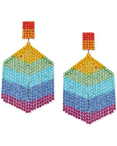 Guess Gold-tone Rainbow Pride Multicolor Stone Chandelier Earrings - Blue