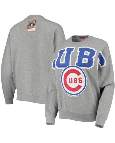 Mitchell & Ness Chicago Cubs Cooperstown Collection Logo Lightweight Pullover Sweatshirt - Gray